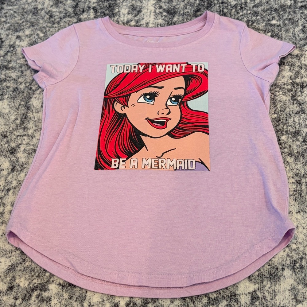 Disney Princess Ariel Mermaid Purple Graphic T-Shirt Kids Girls Size 6 S Tee